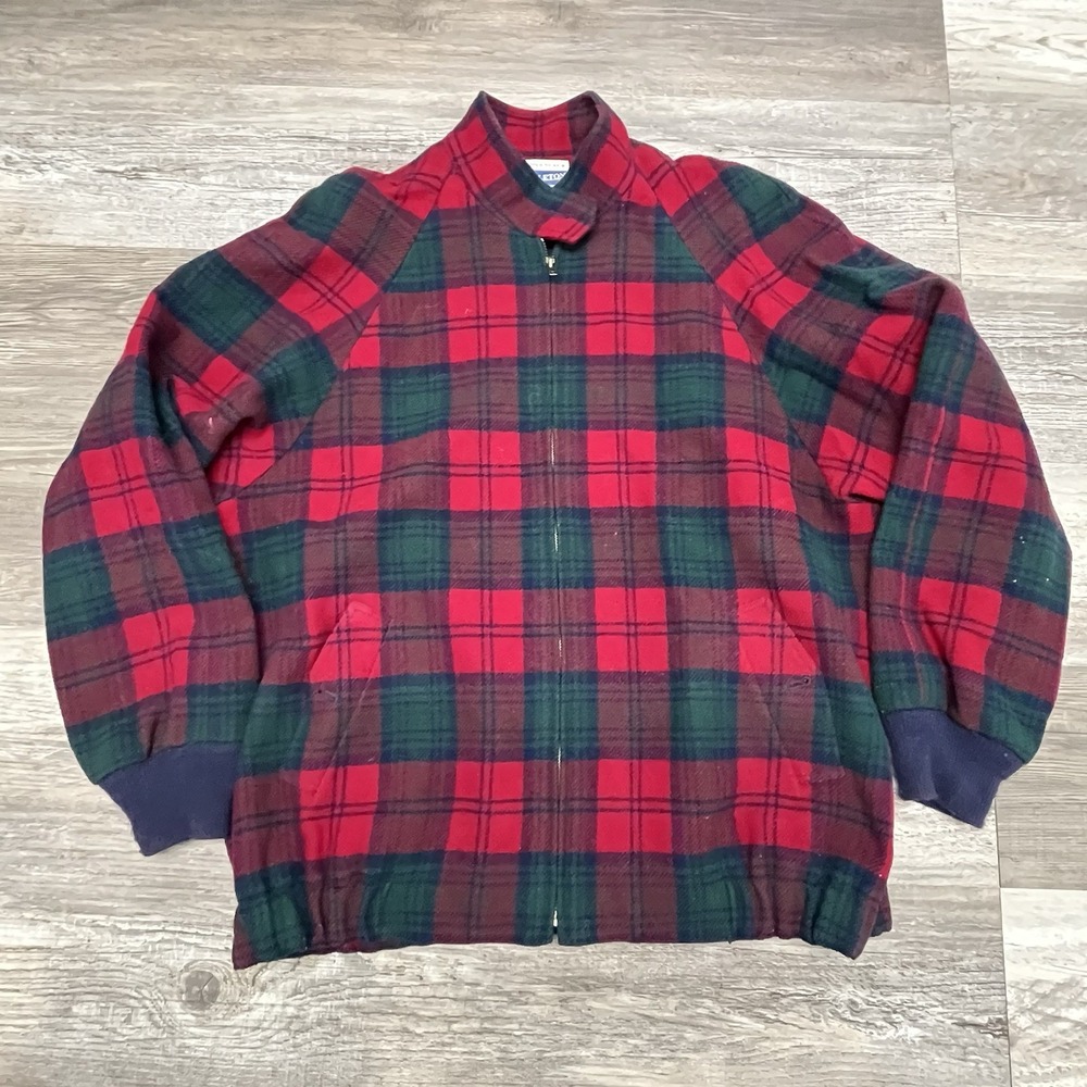 Pendleton Vintage Jacket Green Red Blue Plaid‎ Bomber 100% Wool Women's L Zip